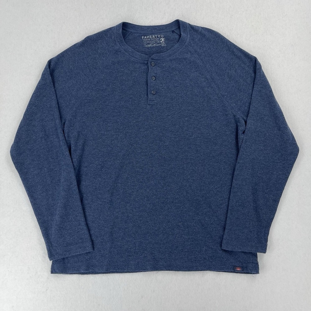 Faherty Henley Shirt Mens XL Blue Navy Cloud Cotton Textured Long Sleeve